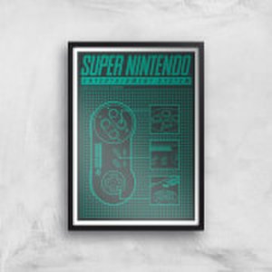 Nintendo SNES Controller Art Print - A2 - Black Frame