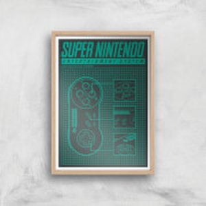 Nintendo SNES Controller Art Print - A2 - Wood Frame