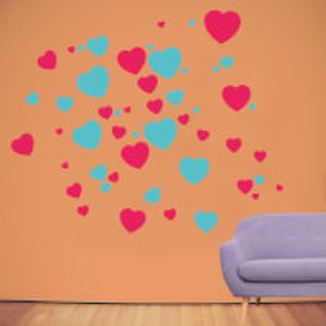 Red And Turquoise Love Hearts Wall Art Sticker Pack
