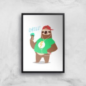 Sloth Chill Art Print - A4 - Black Frame