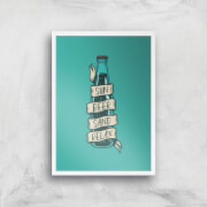 By Iwoot Sun beer sand relax art print - a2 - white frame