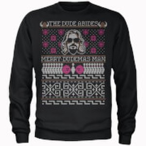 Big Lebowski The dude abides merry dudemas man men's christmas sweatshirt - black - s - black