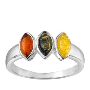 Triple Colour Amber Oval Stone  Ring - Q