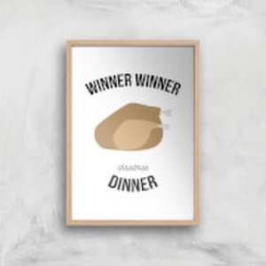 Winner Winner Christmas Dinner Art Print - A4 - Wood Frame