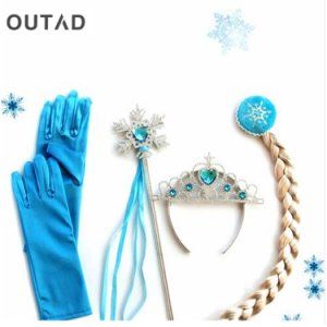 4Pcs/set for Princess Elsa Anna Hair Accessories Crown Wig + Magic Wand Glove Cosplay for Kids Dress up Party Girl Gifts Hot