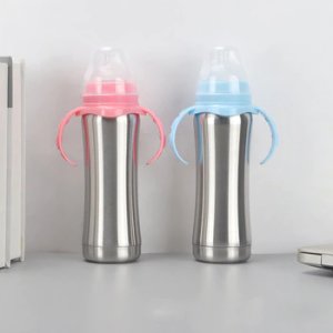 8OZ Baby Milk Bottles with Handle Stainless Steel Sippy Cup Vacuum Feeding Newborn Gift Water Bottles Wholesale Pacifier Tumbler