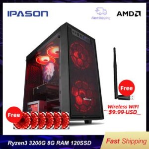 IPASON A3 mini-Gaming PC AMD Ryzen 3 2200G/3200G DDR4 4G/8G 120G SSD Desktop Computer HDMI/VGA LOL/CSGO/DOTA For Gamers Computer