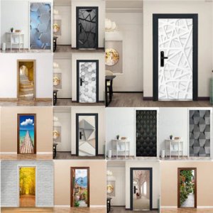 3D Door Decoration Wallpaper Modern Design Door Sticker Self-adhesive Waterproof Poster Home Door Renew Mural Decal Sticker