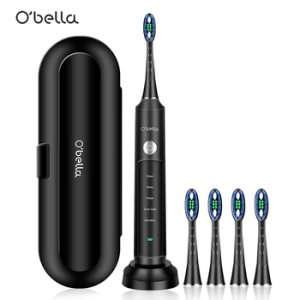 O'BELLA 071B Sonic Electric Toothbrush 48000RPM Time Remind USB Rechargeable Tooth Brushes With 4 Pcs DuPont Replacement Heads
