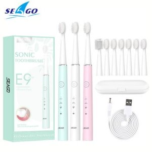 Seago Sonic Electric Toothbrush USB Rechargeable Travel Waterproof Tooth Brush Buy 1 Get 1 Free 5 Mode Replacement Heads Gift