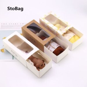 StoBag 10pcs Thank You Window Towel Cake Box Swiss Roll Snow Crisp Nougat Baking Box Dount package paper wedding party Baby Show