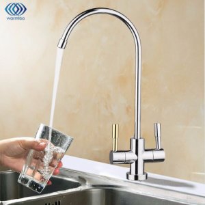 1/4'' Chrome Drinking RO Water Filter Faucet Stainless Steel Finish Reverse Osmosis Sink Kitchen Double Holes Water Intake