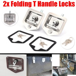 1 Pair Folding T Handle Locks Trailer Truck Toolbox Door Lock Stainless Steel Handle Door Lock T-Panel Lock Door Handle Latchs