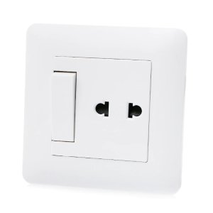 2 Hole 250V 10A Universal Power Socket With 1 Gang 2 Way Light Switch Porcelain White 86x86mm PC