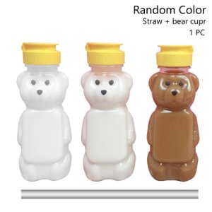 250ml Training With Lid Cute Bear Random Color Water Bottle Home Travel Straw Cup Couples Drink Container Reusable Cartoon