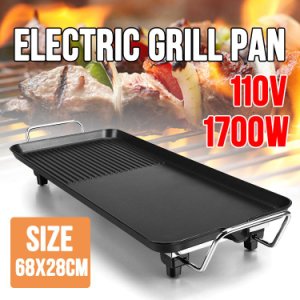 3-Gear Non Stick Electric BBQ Grill Griddle Pan Household Kitchen Smokeless Electric Grill Dual Barbecue Zone 110V 1700W
