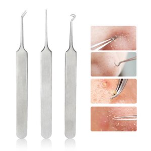 3pcs Blackhead Needle Tweezers Comedone Clip Stainless steel Curved Pimple Extractor Remover Face Care 2AP26