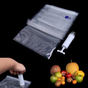 3pcs Reusable Air Vacuum Food Bags Space Saver Saving Storage Seal Bag+Hand Pump