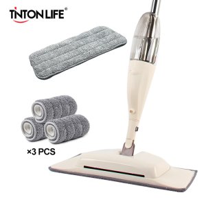 4-in-1 Wooden Floor Flat Mops Spray Mop Broom Set Home Cleaning Tool Household with Reusable Microfiber Pads Magic Mop Lazy Mop