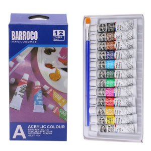 6 ML 12 Colors Professional Acrylic Paints Set Hand Painted Wall Painting Textile Paint Brightly Colored Art Supplies Free Brush