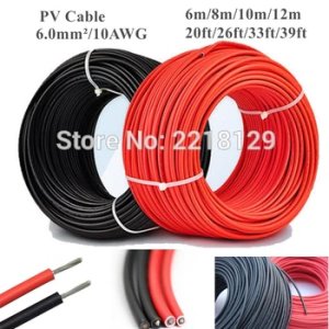 6m/8m/10m/12m 20ft/26ft/33ft/39ft 6.0mm/10AWG Black+Red Solar Connector Cable wire for solar panel module TUV Approval Power PV