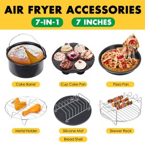 7 inch 7Pcs Air Fryer Accessories Set High Quality Household Kitchen Barbecue Cooking Baking Tools Fit for 3.2-6.8QT Air Fryer