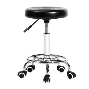 Adjustable Work Rotating Round Chair 5 Rolls Leather Lift Bar Swivel Stool for Home Office Rotating Round Chair