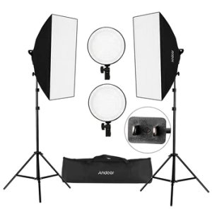 Andoer Studio Photography Softbox LED Light Kit Including Softboxes 45W Bi-color Temperature Dimmable LED Lights stand Carry Bag