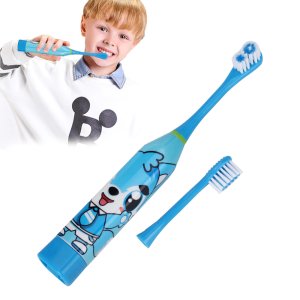 AZDENT Children Electric Toothbrush with 2 pcs Heads Battery Type Cartoon Pattern Teeth Brush Electric Tooth Brush For Kids