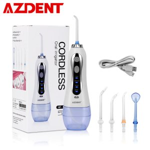 AZDENT Oral Irrigator USB Rechargeable Water Jet Flosser Portable Dental Floss 300ML Water Tank Waterproof Teeth Cleaner 5 Tips