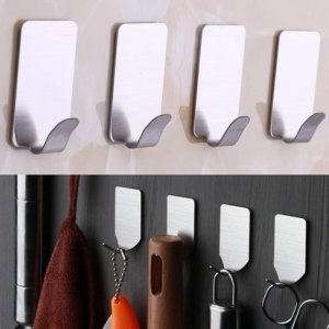 DIVV 6Pcs Hooks Self Adhesive Home Kitchen Wall Door Stainless Steel Holder Hook Hanger Hooks For Hanging Dropshipping
