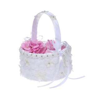 Flower Girl Basket For Ceremony Wedding Decoration Love Case White Satin Bowknot Basket Storage Candy Gift Confetti Container