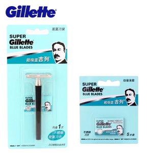 Gillette Super Blue Shaving Razor For Men Knife 1 Holder + 1 Blade Safety Razors Shaving Straight Razor