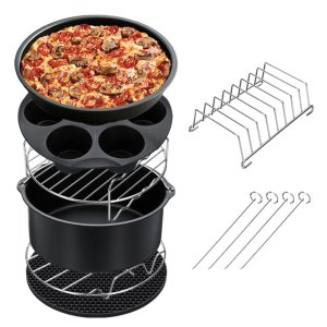-High Quality Air Fryer Accessories 8 Inch for Gowise Phillips Cozyna and Secura, Set of 7 Baking Pizza Pan  Fit all 5.2~5.8QT