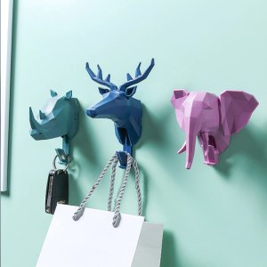 Home Decor 3D Antlers Horse Elephant Hooks Household Decorative Animal Style Wall Coat Keys Holder Clothes Storage Hooks
