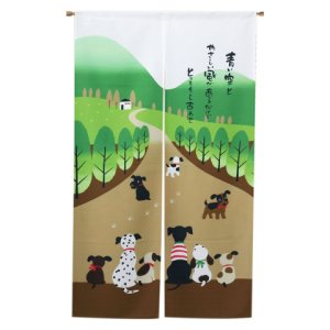Japanese Style Doorway Curtain Tapestry For Home Decoration 33.5 Inch X 59 Inch(Happy Dog Family)