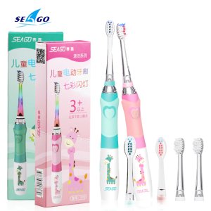 Kids Sonic Electric Toothbrush Colorful Led Lighting Waterproof Children Soft Replacement Brush Heads Teeth Bristles Pink/Green