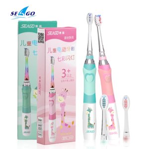 Kids Sonic Electric Toothbrush Colorful LED Lighting Waterproof Soft Brush heads Bristles Teeth Oral Care Pink or Green