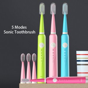 Langtian Ultrasonic Toothbrush Rechargeable Electric Tooth Brush 5 Brushing Modes Sonic Toothbrush Travel Smartimer 2 Or 4 Heads