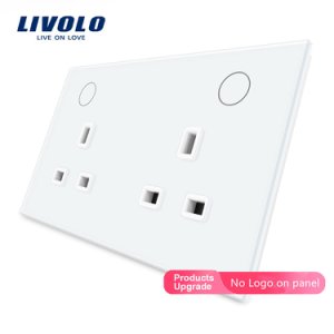 Livolo Manufacturer UK Standard Wall Power Socket,White black Crystal Glass Panel,13A Wall Outlet,USB plug,remote wireless touch