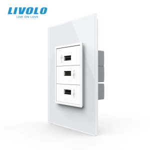 Livolo US AU Standard 67.5mm Luxurious Telephone Com TV  SATV aiduo socket, white Pearl Crystal Glass panel, socket plugs
