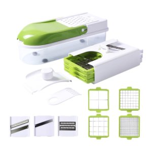 -Manual Stainless Steel Slicer Vegetable Kitchen Tool Multi-Function Replaceable Slice Vegetable Vegetable Cutter Green + Whi