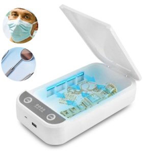 New UV Light Sanitizer Sterilizer Box for Face Masks Smartphone Beauty Tools Kills 99.9% of Germs Virus Bacteria with 8 LEDs