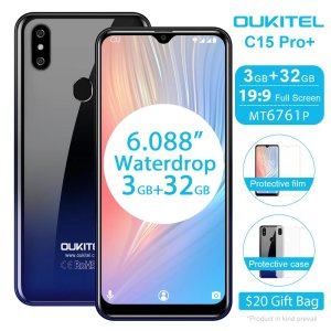 OUKITEL C15 Pro+ 6.088'' 19:9 Smartphone Android 9.0 Pie  4G FDD Mobile Phone 3GB 32GB MT6761 Waterdrop Screen Face ID Cellphone