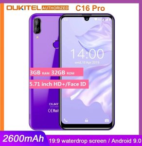 OUKITEL C16 PRO 5.71'' HD+ Waterdrop Big Screen 4G Smartphone MT6761P Quad Core 3GB 32GB Android 9.0 Pie Face ID Mobile Phone