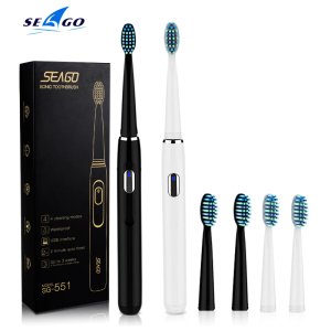Seago Sonic Electric Toothbrush SG-551 With Replace Brush Heads 4 Clean Modes One Key Operation Sonic Vibration Waterproof Brush