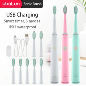 UBALUN Electric Toothbrush 5 Modes Tooth Brush Electric	Recharge Dental Electric Brush 8 Replacement Nozzle For Sonic Toothbrush