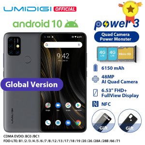 UMIDIGI Power 3 Android 10 48MP Quad AI Camera 6150mAh 6.53 FHD+ 4GB 64GB Helio P60 Global Version Smartphone NFC In Stock