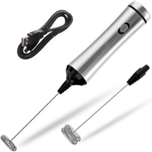 -Usb Chargeable Double Spring Whisk Head Electric Milk Frother Stainless Steel Handheld Milk Foamer Drink Mixer Two Speeds