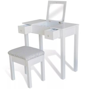Vidaxl Simple Style Bedroom Furniture Woman Makeup Dressers White Color Dressing Table Stool Mirror Dresser With Chair Set